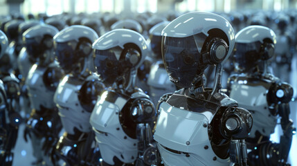 Fototapeta premium AI robotics, global revolution and technological advancement. Transforming industries worldwide with AI-driven robotics, shaping the future of automation and digital progress. Explore the global fron