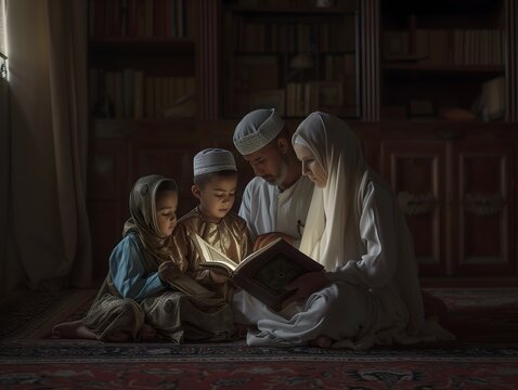 A family reading the Quran together