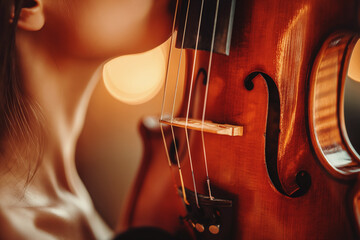 Fototapeta premium Photo of a woman showing love to music violin