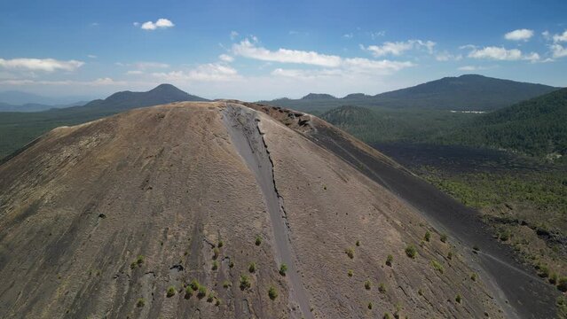 Ascending drone footage of the Paricutin volcano in the Mexican state of Michoacan, Mexico
