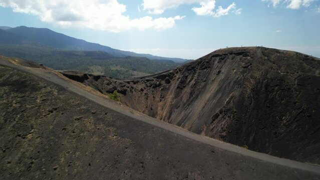 Drone footage of the Paricutin volcano on a sunny day in the state of Michoacan, Mexico