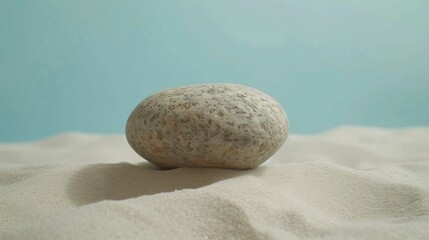 Fototapeta na wymiar Single coral pebble, perfectly centered in minimalist sand backdrop