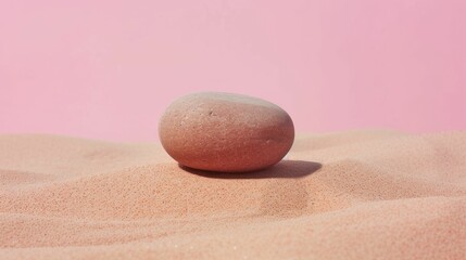 Fototapeta na wymiar Minimalist shot of a single coral pebble, centered on sand