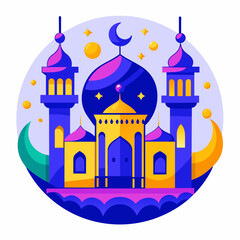 Vector mosque with a muslim man. Ramadhan vector.