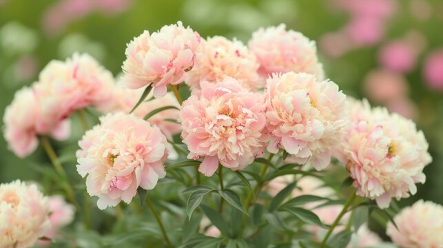 Peonies in full bloom, pastel pink and dreamy