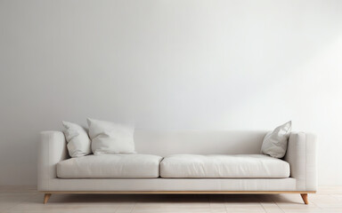 white concrete mock up wall with modern sofa ai generated