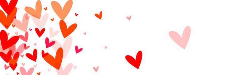 panoramic overlay of hearts in a gradient from deep red to soft pink