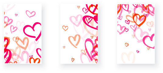trio of vertical vector cards, each decorated with hearts