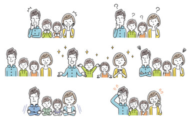 ベクターイラスト素材：いろんなシチュエーションの家族セット
