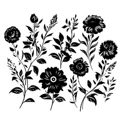 Silhouette rose, rose vector, flower svg, vector flower, herb, branch, line art, outline, eps, png, svg, flower, floral, vector, leaf, plant, nature, tree, leaves, illustration, spring, flora, design,