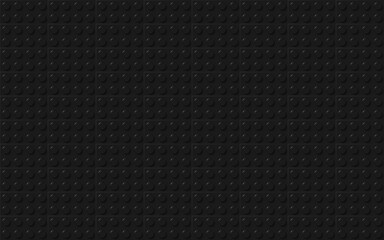 Black plastic toy blocks. Dark vector bricks background. Plastic construction plate