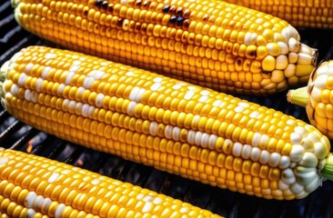 Corn cob close-up,yellow corn kernels,roasted corn,