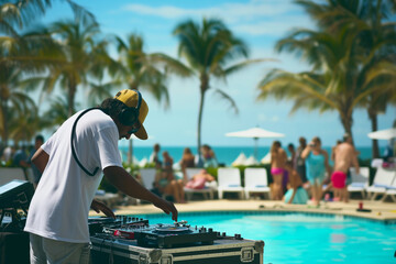 DJ playing music at a pool party