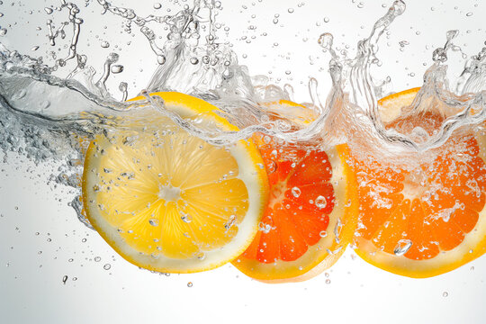 Citrus fruits splashing in water © kossovskiy
