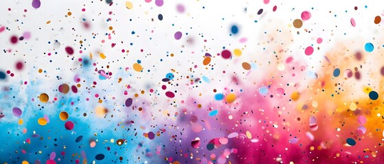a colorful background with confetti on a white background and a colorful confetti in the image - obrazy, fototapety, plakaty