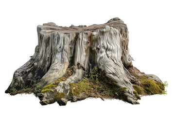Weathered tree stump with moss and foliage