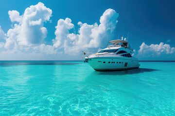 Luxury yacht on turquoise waters - obrazy, fototapety, plakaty