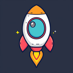 Minimalist colored cartoon rocket in space ilustration