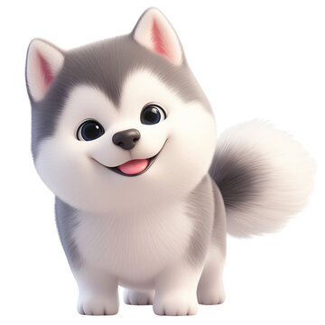 3D Rendered Illustration of a Smiling Fluffy Alaskan Malamute Puppy

