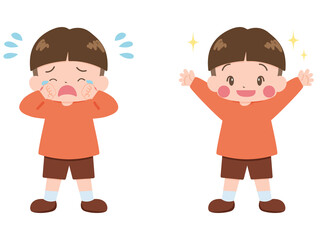 泣いている男の子と笑顔の男の子のセット