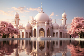 3d ramadan kareem mosque in pink background