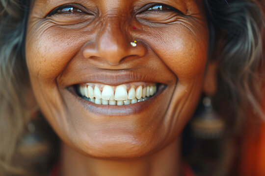 Close-up of a beautiful African woman smiling at the camera