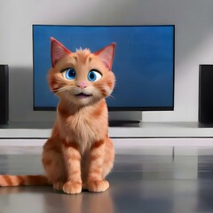 beautiful red cat travels around the apartment and the world