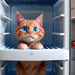 beautiful red cat travels around the apartment and the world