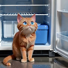 beautiful red cat travels around the apartment and the world