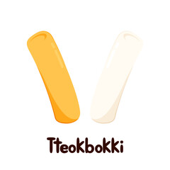 Cute Tteokbokki noodle cartoon. Korean street food. simple vector logo sausage. Tteokbokki is korean food.