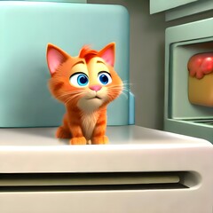 beautiful red cat travels around the apartment and the world