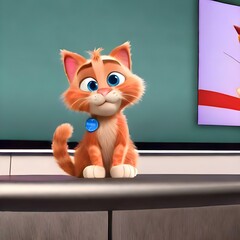 beautiful red cat travels around the apartment and the world