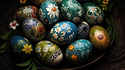Fototapeta na wymiar Close up of hand painted easters eggs, easter celebration concept