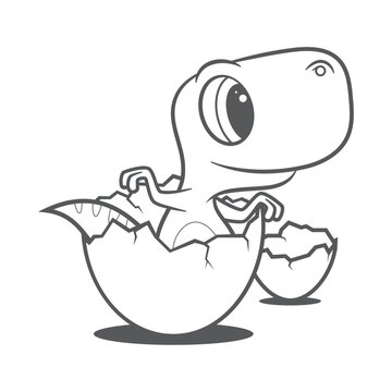 Vector funny cartoon baby Dinosaur in egg. Isolated on white background.