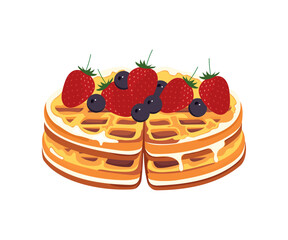 Waffles with cream and strawberries