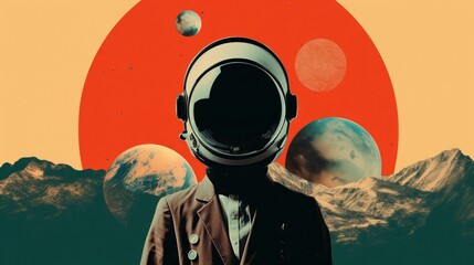 An illustration of a sci-fi cosmonaut in a retro style - obrazy, fototapety, plakaty