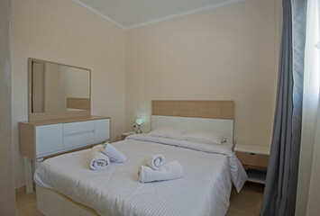 Interior design of bedroom in house with dressing table