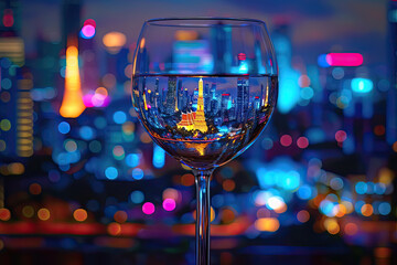 Bangkok view through a wineglass. Diorama