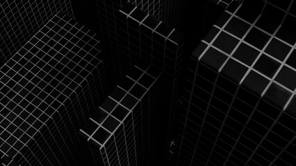 Focus on 3D cubes made of black onyx mosaic texture