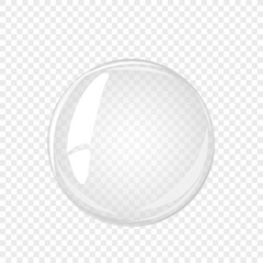Transparent water bubble. Soap bubble, crystal glass ball. Beauty product, moisture, skincare transparent bubbles top view, scatter splashes