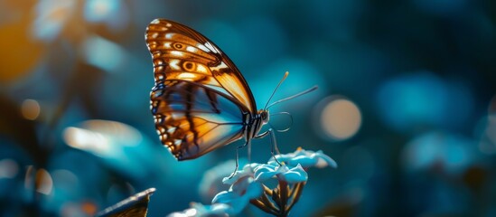 A pollinator, the viceroy butterfly, perches on an electric blue flower, captured beautifully in...