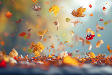 Fototapeta na wymiar Beauty of Autumn with Falling Leaves Adding Color to Landscape. Vividly Portrays Nature's Crafted Beauty.