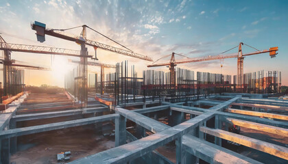 Fototapeta na wymiar modern concrete and steel building construction site.
