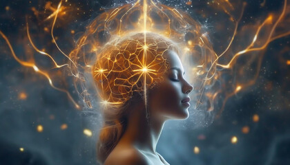 Telepathic communication, communications through the mind. mind power control by thought. - obrazy, fototapety, plakaty