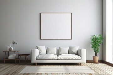 Minimalist living room interior with blank canvas