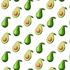 Seamless pattern avocado whole and half. Healthy vegetables and vegetarian food. Fresh organic food, healthy eating. Made in cartoon flat style