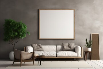 Minimalist living room interior with blank canvas