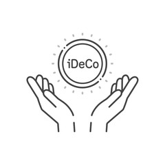 iDeCoの文字とコインを持っている人の手のアイコン - シンプルな運用･資産形成のイメージ素材
