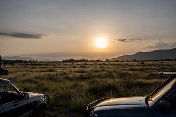 beautiful landscape with single trees against the sky in Kenya