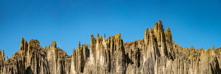 Unique rock formations along the jagged cliff edges of the Valle de las Animas (Valley of the Souls), La Paz, Bolivia